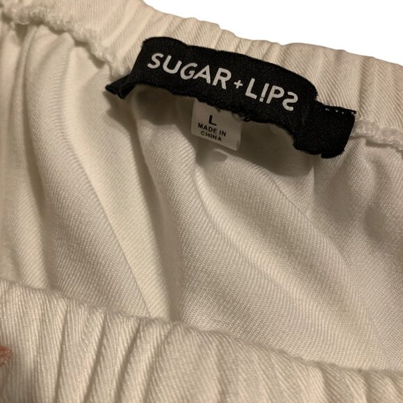 Sugar+Lips Dress White Off-Shoulder Floral Embroidery Size L Coastal Cowgirl - Picture 4 of 12